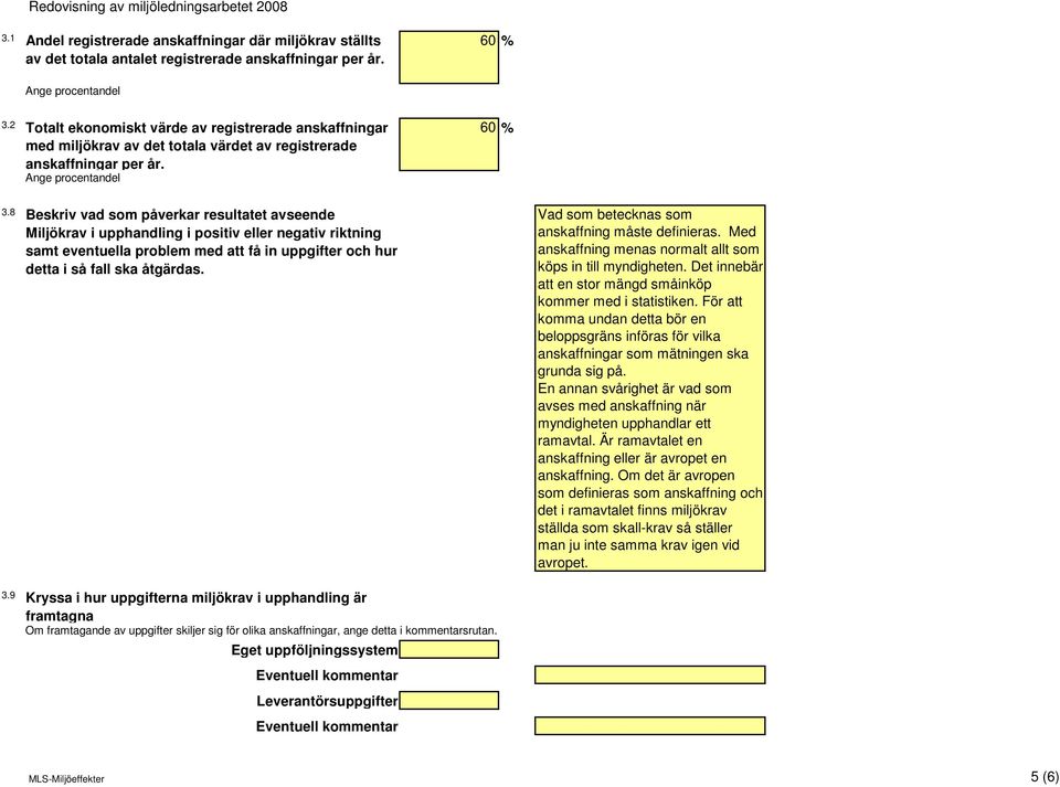 8 Beskriv vad som påverkar resultatet avseende Miljökrav i upphandling i positiv eller negativ riktning samt eventuella problem med att få in uppgifter och hur detta i så fall ska åtgärdas.