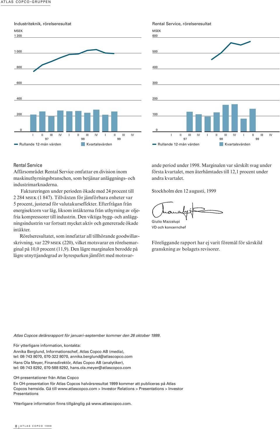 Tillväxten för jämförbara enheter var 5 procent, justerad för valutakurseffekter. Efterfrågan från energisektorn var låg, liksom intäkterna från uthyrning av oljefria kompressorer till industrin.