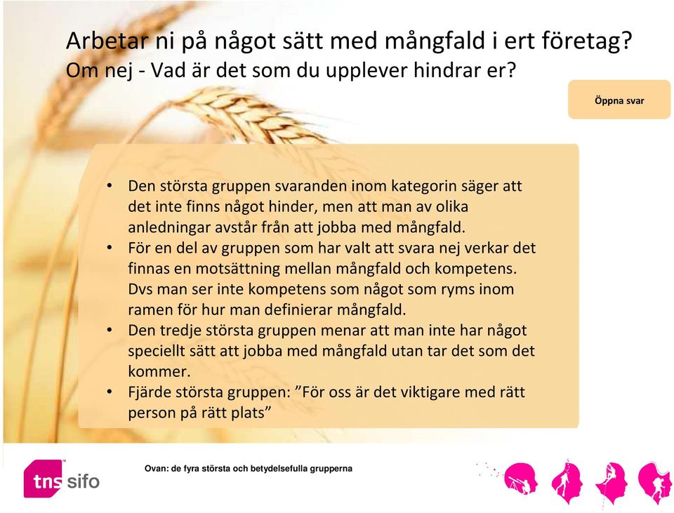 För en del av gruppen som har valt att svara nej verkar det finnas en motsättning mellan mångfald och kompetens.