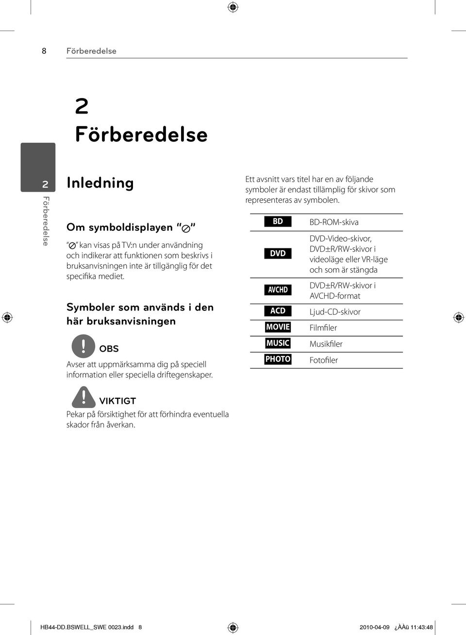 Ett avsnitt vars titel har en av följande symboler är endast tillämplig för skivor som representeras av symbolen.