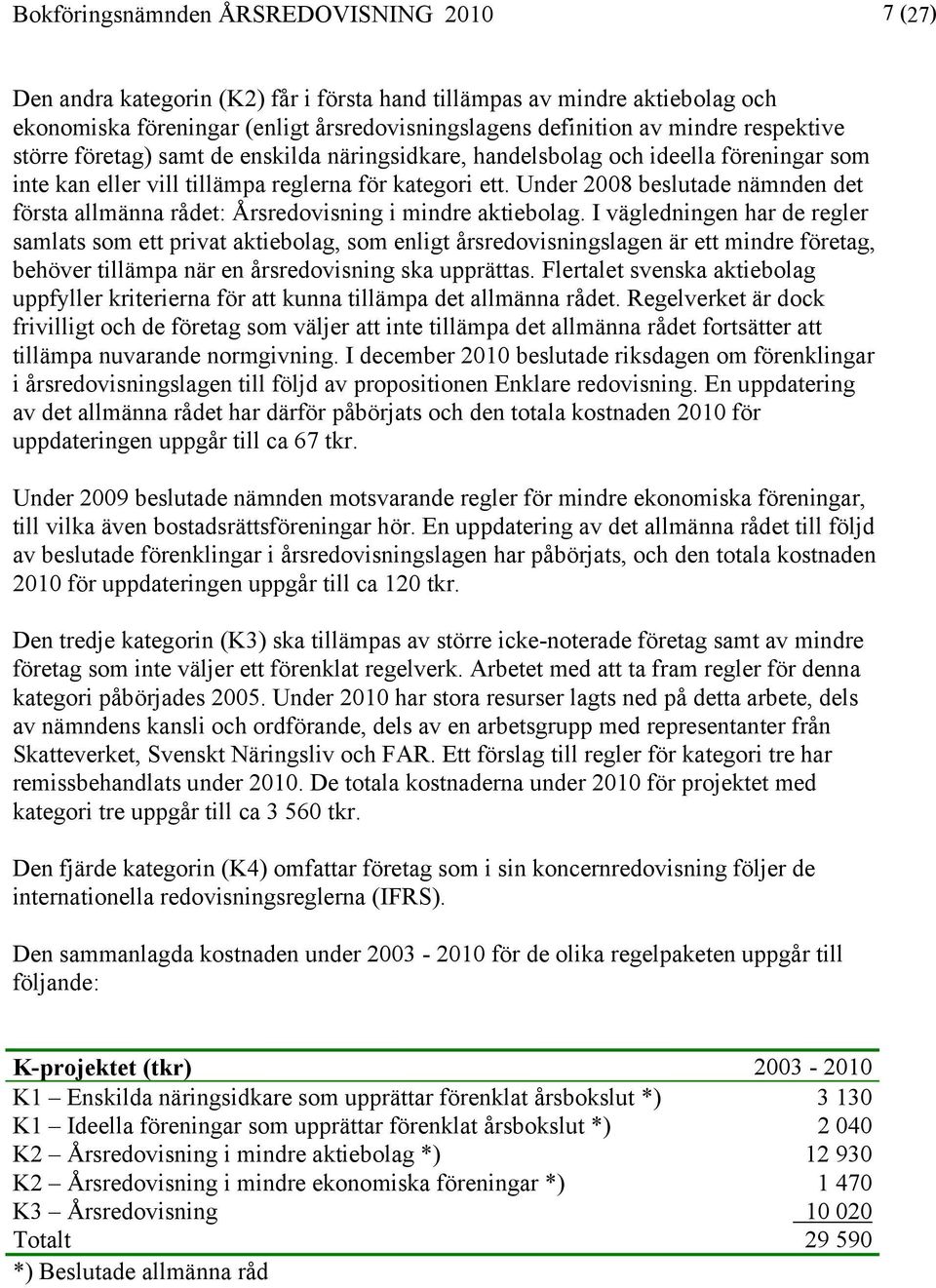Under 2008 beslutade nämnden det första allmänna rådet: Årsredovisning i mindre aktiebolag.