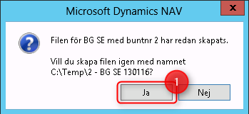 Ett nytt meddelande kommer upp på skärmen som en bekräftelse på att filen skapats, tryck på OK(1) för att stänga.