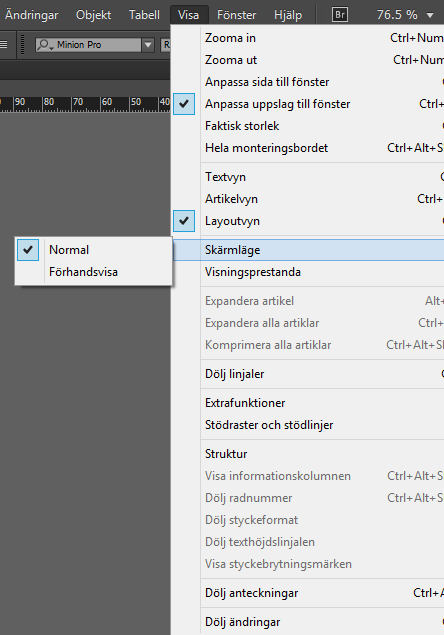 Förhandsvisning Med förhandsvisning ser du dokumentet precis som det skulle se ut i tryck, utan till exempel linjer som bara finns i InCopy. 1. OBS!