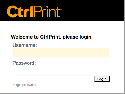 Logga in i CtrlPrint Webbadress Webbadressen till CtrlPrint är https://secure.ctrlprint.net. Lägg gärna ett bokmärke för inloggningssidan i din webbläsare.