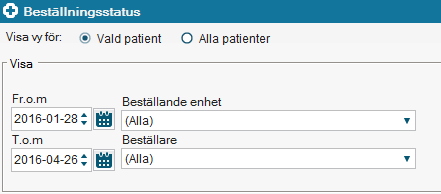 BESTÄLLNINGSSTATUS När vy för Vald patient är förvald presenteras (Alla) för både  SVAR