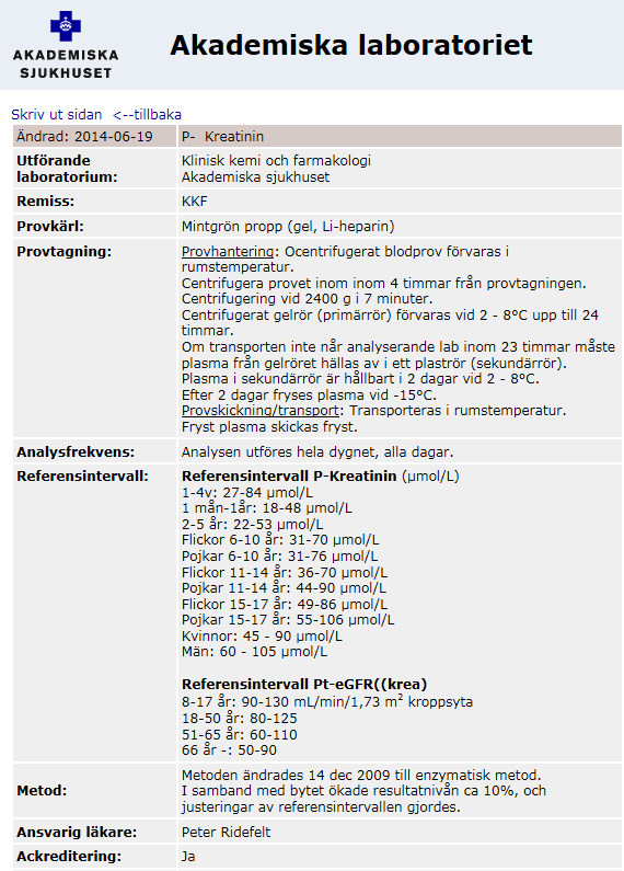 Kreatinin formler LM-rev: Vuxna och barn 8 år och äldre Population i publikationer: