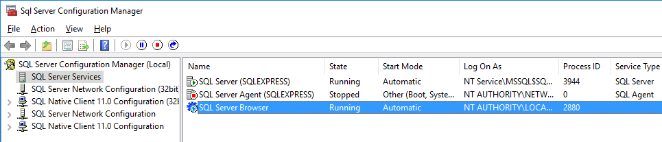 Starta SQL Server Configuration Manager och klicka på SQL Server