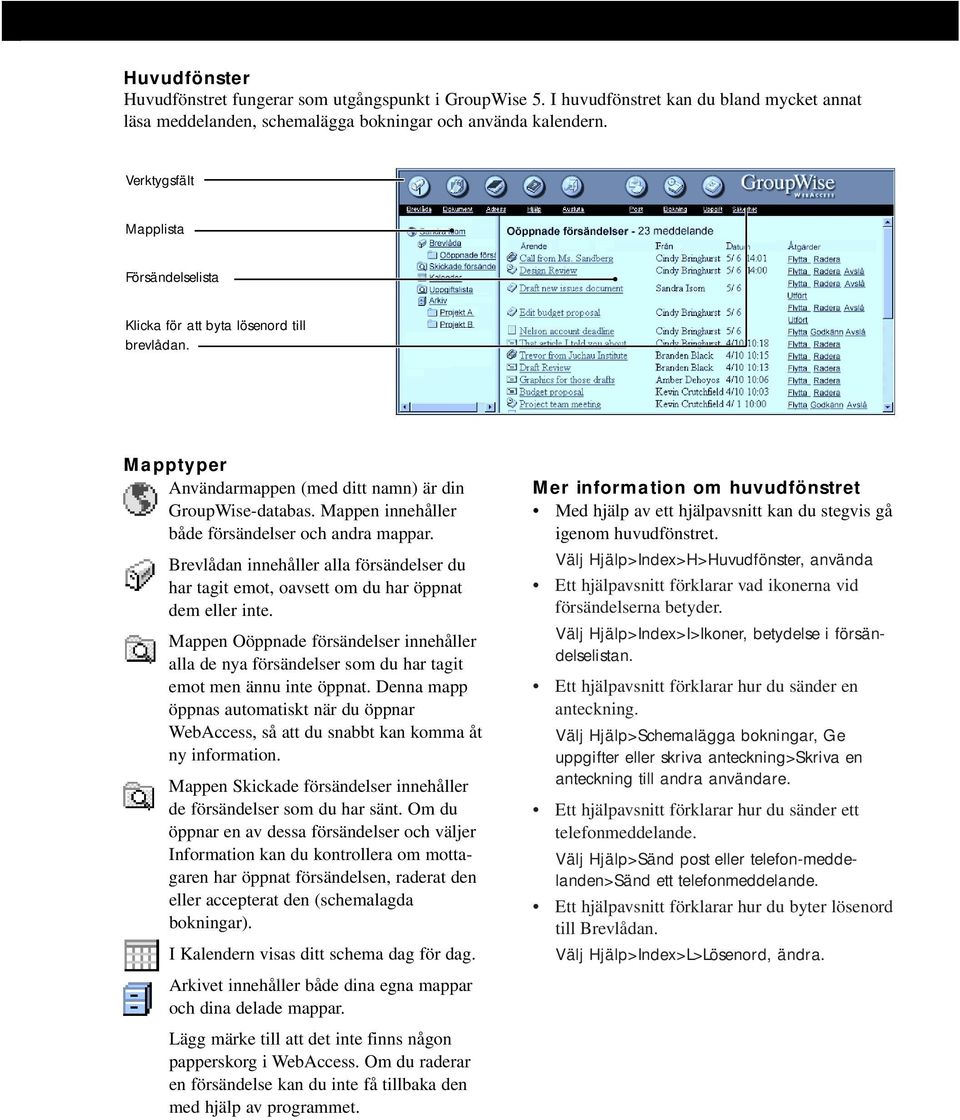 Mappen innehåller både försändelser och andra mappar. Brevlådan innehåller alla försändelser du har tagit emot, oavsett om du har öppnat dem eller inte.