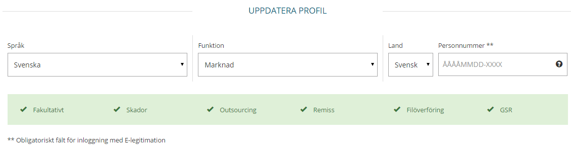 15. UPPDATERA PROFIL Under menyalternativet Uppdatera Profil kan du ändra de funktioner du har tillgång till. Klicka på respektive ärendetyp du vill kunna rapportera. Avsluta med SPARA.