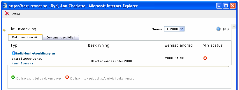 29 Att ta del av elevs dokument På din startsida kommer du se utifall att skolan skapat dokument kring ditt/dina barn som de vill att du ska ta del av.