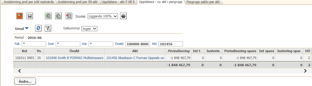 3 Sök fram aktiviteten (som du ändrat status på i bild Adm aktiviteter och bif dokument).