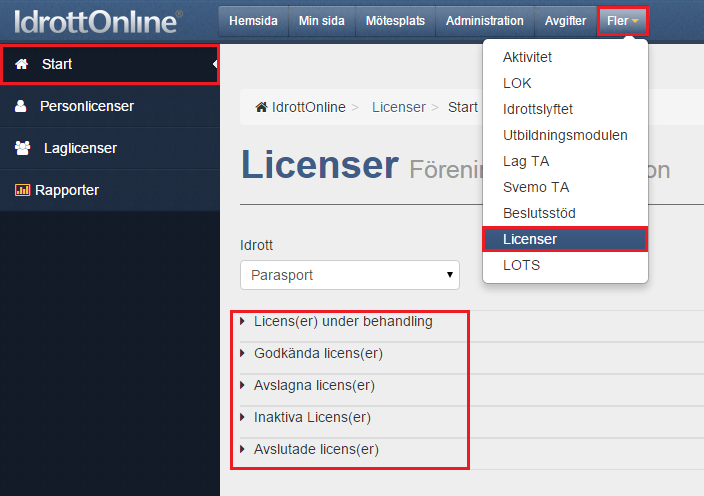 Licensstatus För att kunna se status på ansökta licenser, klicka på