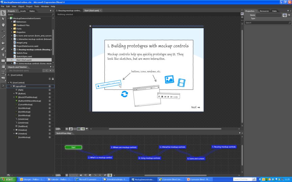 Microsoft Expression Blend + Sketch Flow Grafisk utvecklingsmiljö Interaktiva applikationer för dator (WPF) och web (Silverlight) Färdiga byggstenar