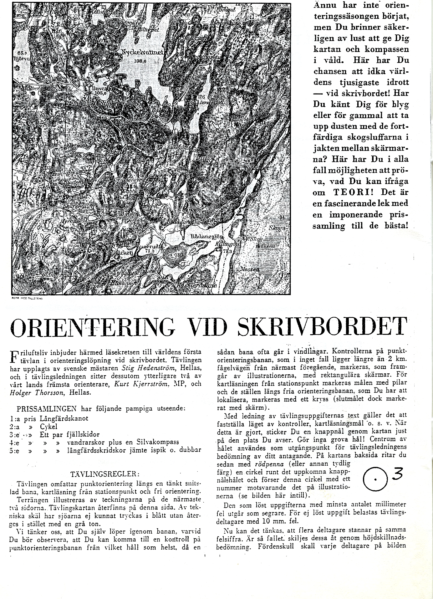 Foto -orientering från 1945 i ett nummer av tidningen Friluftsliv, återgivet i Sundsvalls Orienteringsklubbs tidning SOK-nytt 1994.