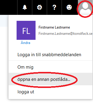 E-post öppna en delad postlåda Klicka på ikonen uppe längst till höger, välj