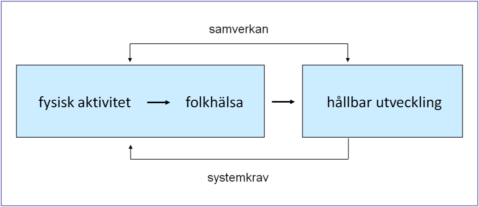 Figur 20. Komplexen fysisk aktivitet och folkhälsa samt hållbar utveckling, och deras önskvärda relation. För mer av förklaring, se texten.