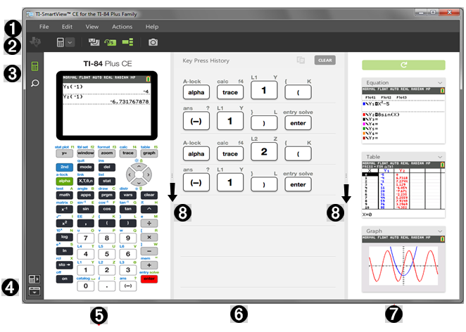 Använda arbetsområdet TI-SmartView CE Räknaremulator Arbetsområdet TI-SmartView CE Räknaremulator innehåller verktyg som du kan använda