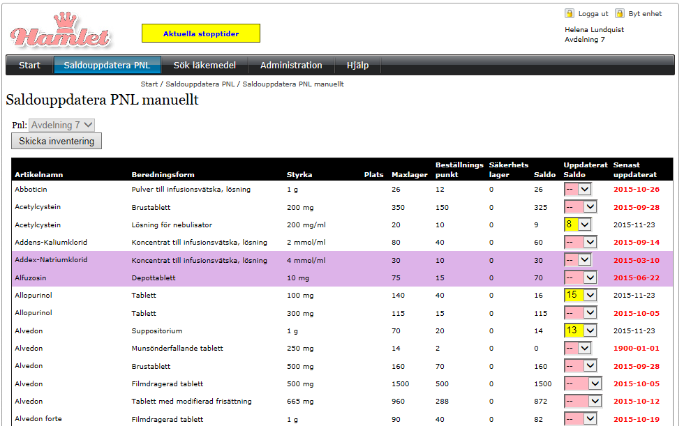 Manual Hamlet 1.6 Sidan 39 av 79 Om en rad är lilamarkerad finns uppgifter om restnotering, ersättningsvara eller annan information om läkemedlet.