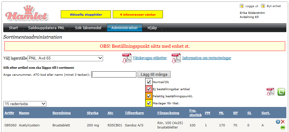 Manual Hamlet 1.6 Sidan 65 av 79 Exempel på information som visas om man klickar på den lila symbolen.