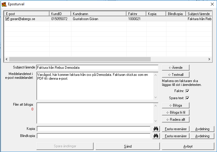 Utskrift av faktura När man skickar en faktura till kunden måste det göras via den nya utskriftsrutinen. Programmet måste veta att fakturan skickas som en PDF-faktura, d.v.s. skickas via e-post.