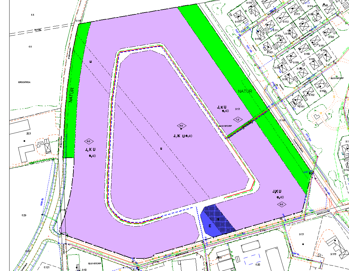 FÖRESLAGNA LEDNINGSSTRÄCKOR Tillkommande ledningar kan dras i den planerade gatan som ska löpa i mitten av planområdet.