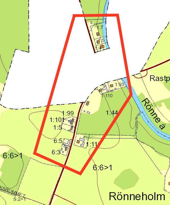 2.7 Hasslebro Översiktskarta över utredningsområdet Hasselbro, den del som ligger inom Eslövs kommun (observera att markerat område är ett utredningsområde, ett eventuellt framtida verksamhetsområde
