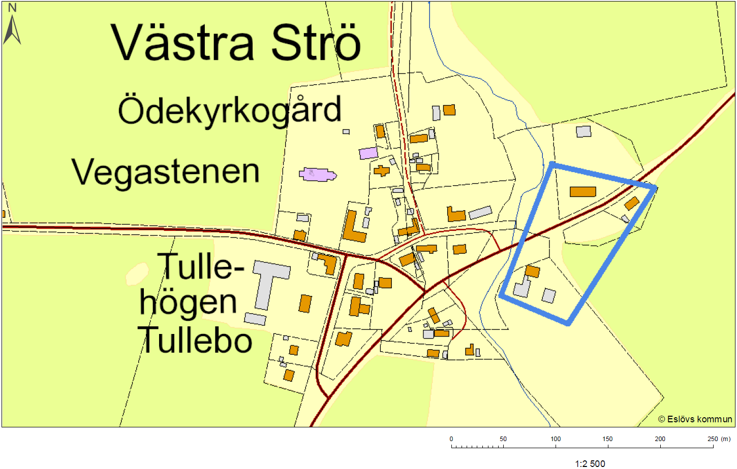 3.3 Västra Strö Översiktskarta över utredningsområdet Västra Strö (observera att markerat område är ett utredningsområde, ett eventuellt framtida verksamhetsområde kan komma att ha andra gränser)