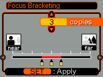 ÖVRIGA INSPELNINGSFUNKTIONER Användning av automatisk variation med fokuseringsavstånd som variabel (Focus variation) Med AF variation kan du specificera inspelning av tre eller fem bilder, var och