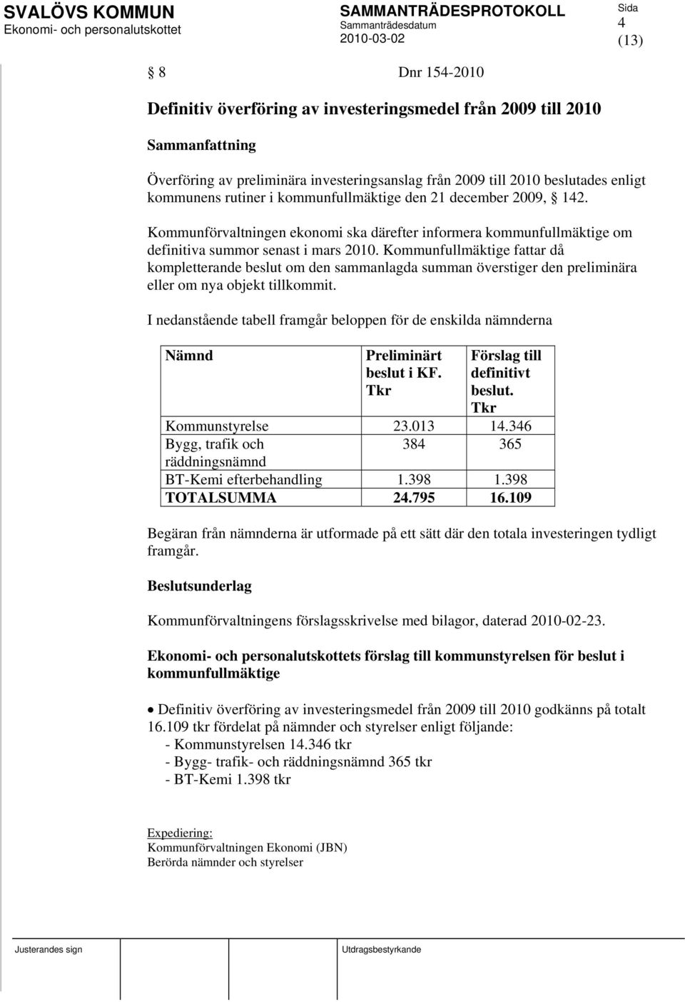 Kommunförvaltningen ekonomi ska därefter informera kommunfullmäktige om definitiva summor senast i mars 2010.