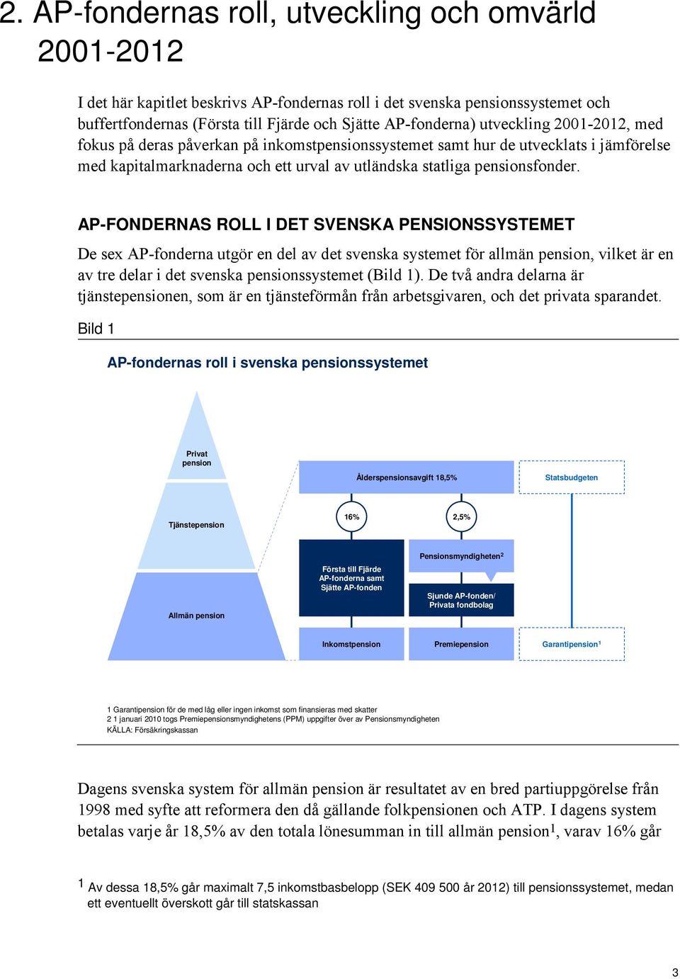 AP-FONDERNAS ROLL I DET SVENSKA PENSIONSSYSTEMET De sex AP-fonderna utgör en del av det svenska systemet för allmän pension, vilket är en av tre delar i det svenska pensionssystemet (Bild 1).