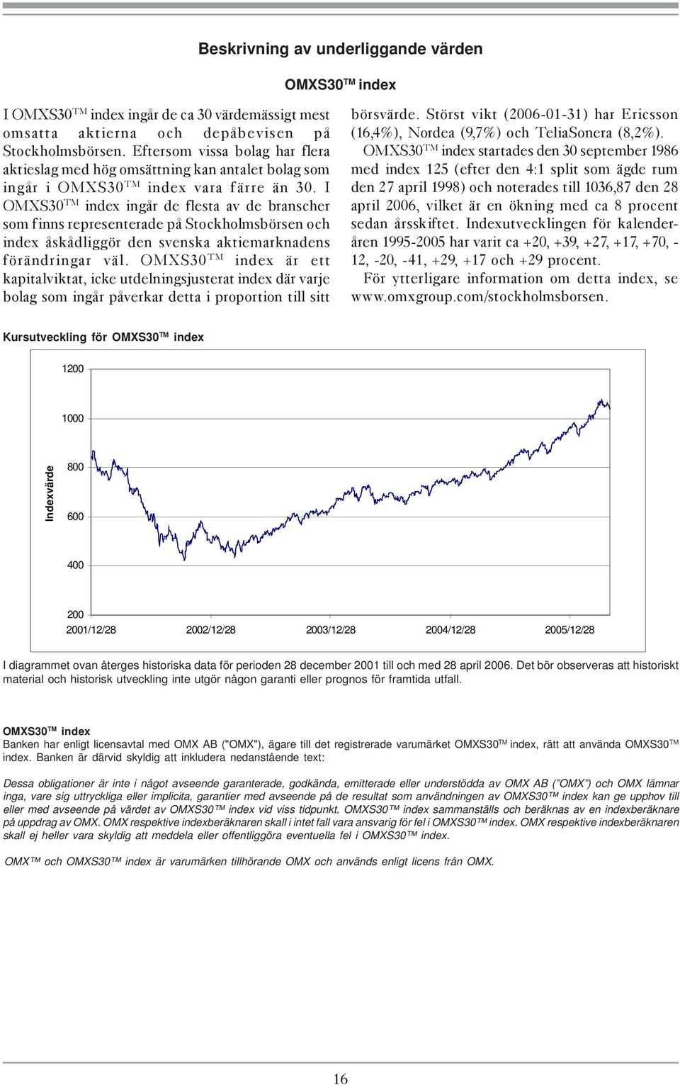 I OMXS30 TM index ingår de flesta av de branscher som finns representerade på Stockholmsbörsen och index åskådliggör den svenska aktiemarknadens förändringar väl.