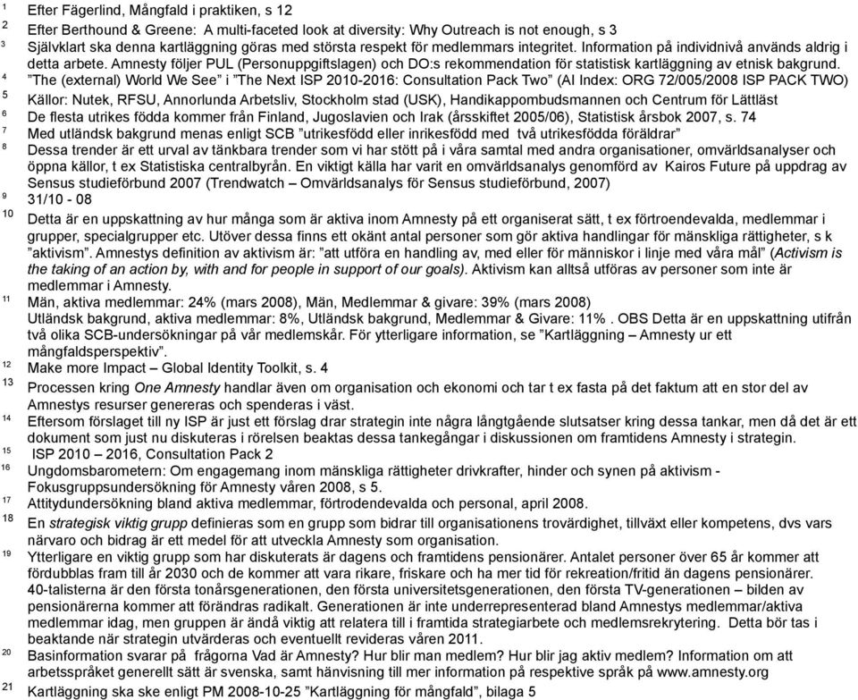 Amnesty följer PUL (Personuppgiftslagen) och DO:s rekommendation för statistisk kartläggning av etnisk bakgrund.
