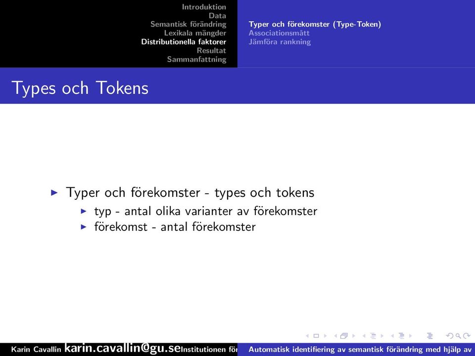 förekomster - types och tokens typ - antal