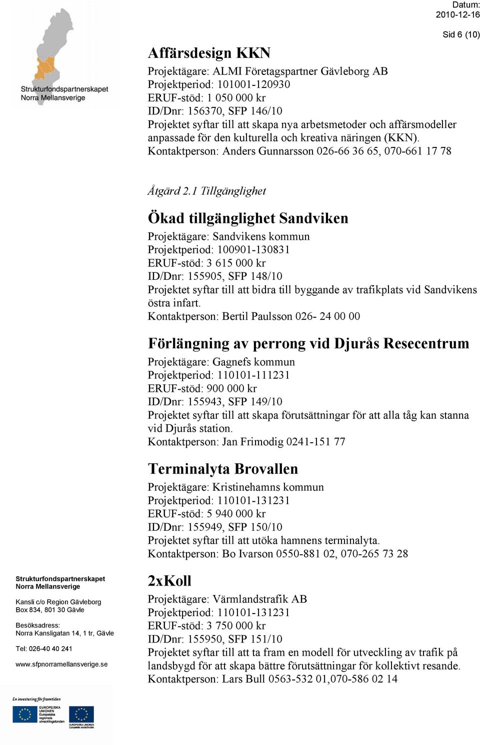 1 Tillgänglighet Ökad tillgänglighet Sandviken Projektägare: Sandvikens kommun Projektperiod: 100901-130831 ERUF-stöd: 3 615 000 kr ID/Dnr: 155905, SFP 148/10 Projektet syftar till att bidra till