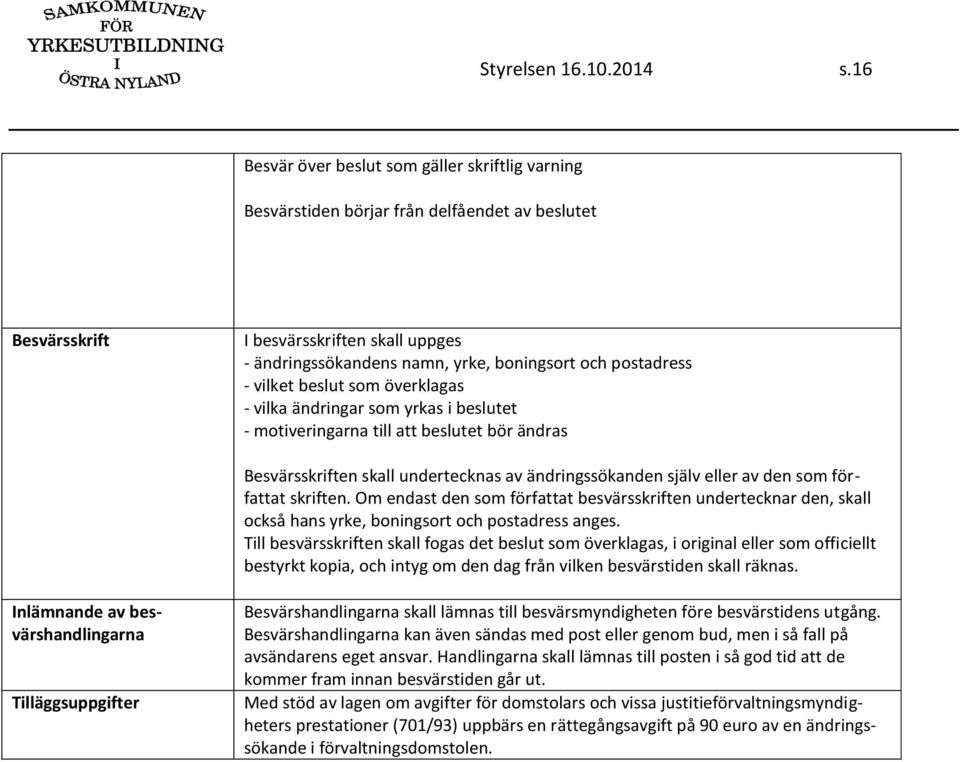 postadress - vilket beslut som överklagas - vilka ändringar som yrkas i beslutet - motiveringarna till att beslutet bör ändras Besvärsskriften skall undertecknas av ändringssökanden själv eller av