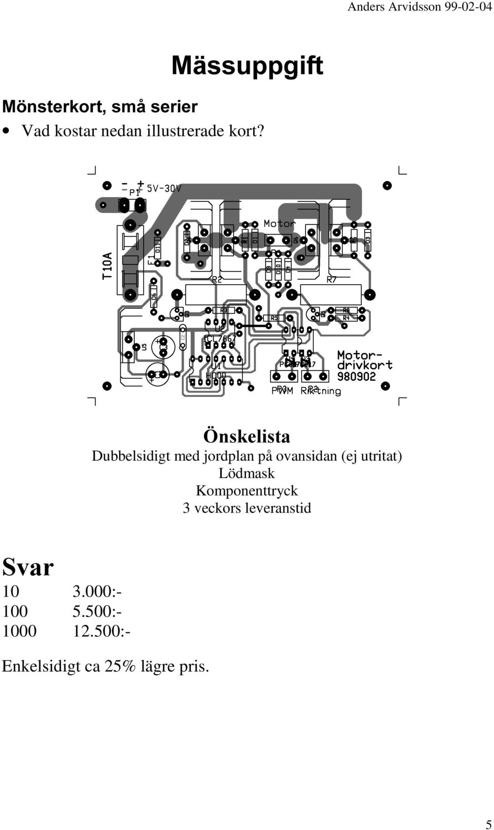 utritat) Lödmask Komponenttryck 3 veckors leveranstid 6YDU 10