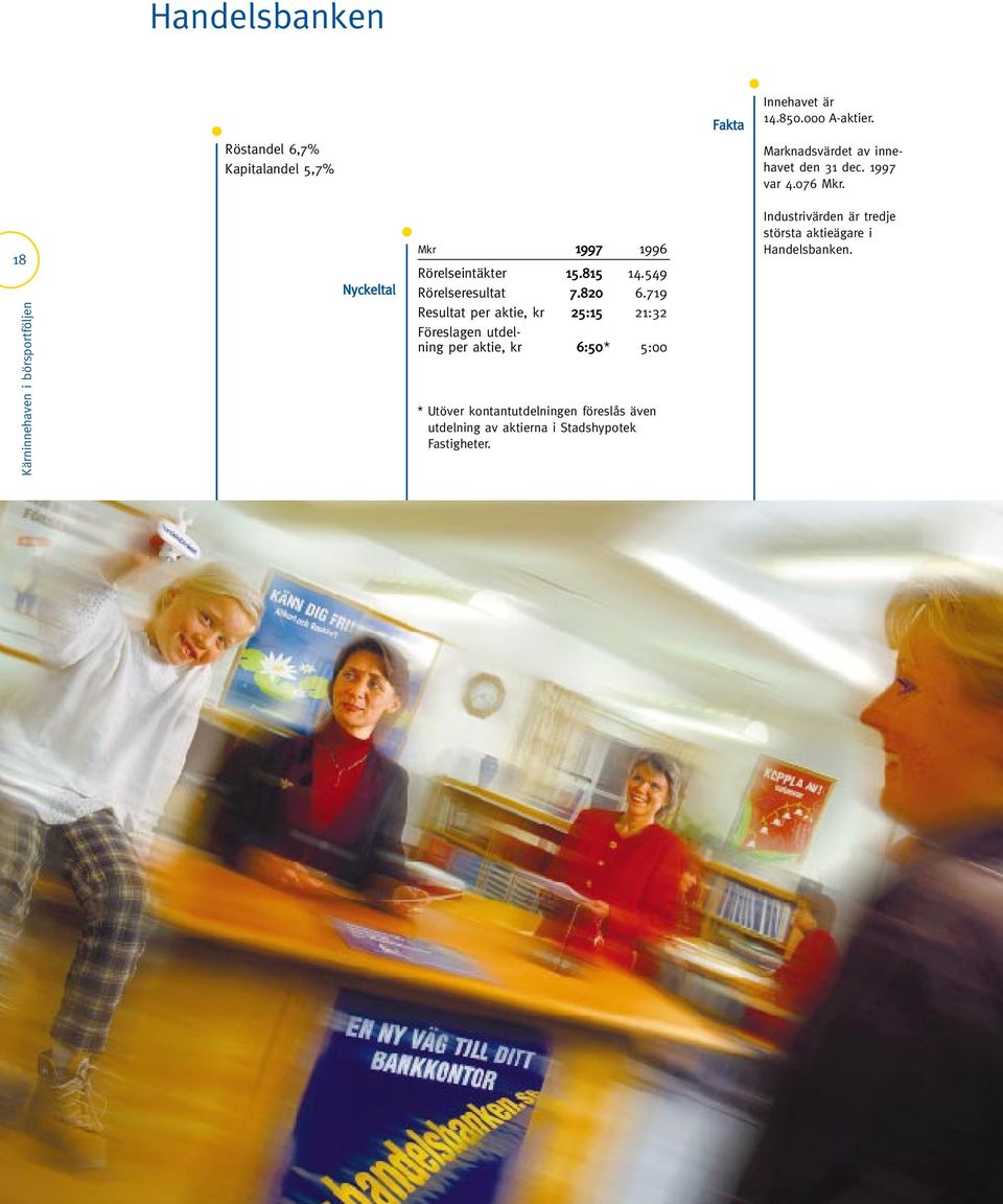 18 Kärninnehaven i börsportföljen Nyckeltal Mkr 1997 1996 Rörelseintäkter 15.815 14.549 Rörelseresultat 7.820 6.