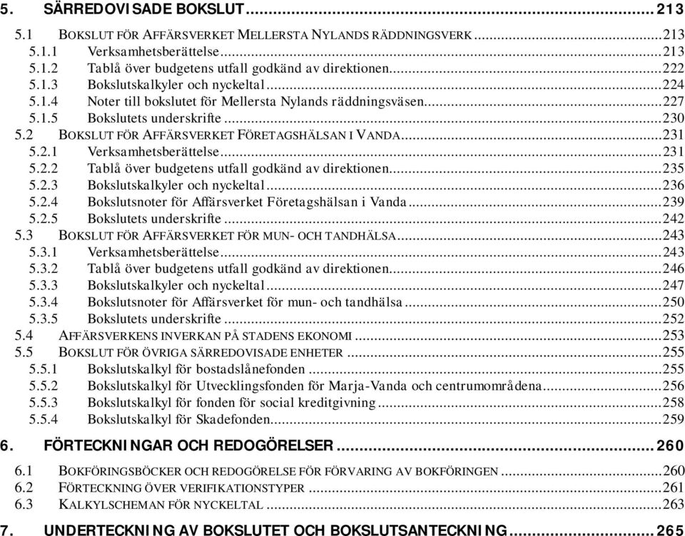2 BOKSLUT FÖR AFFÄRSVERKET FÖRETAGSHÄLSAN I VANDA... 231 5.2.1 Verksamhetsberättelse... 231 5.2.2 Tablå över budgetens utfall godkänd av direktionen... 235 5.2.3 Bokslutskalkyler och nyckeltal... 236 5.