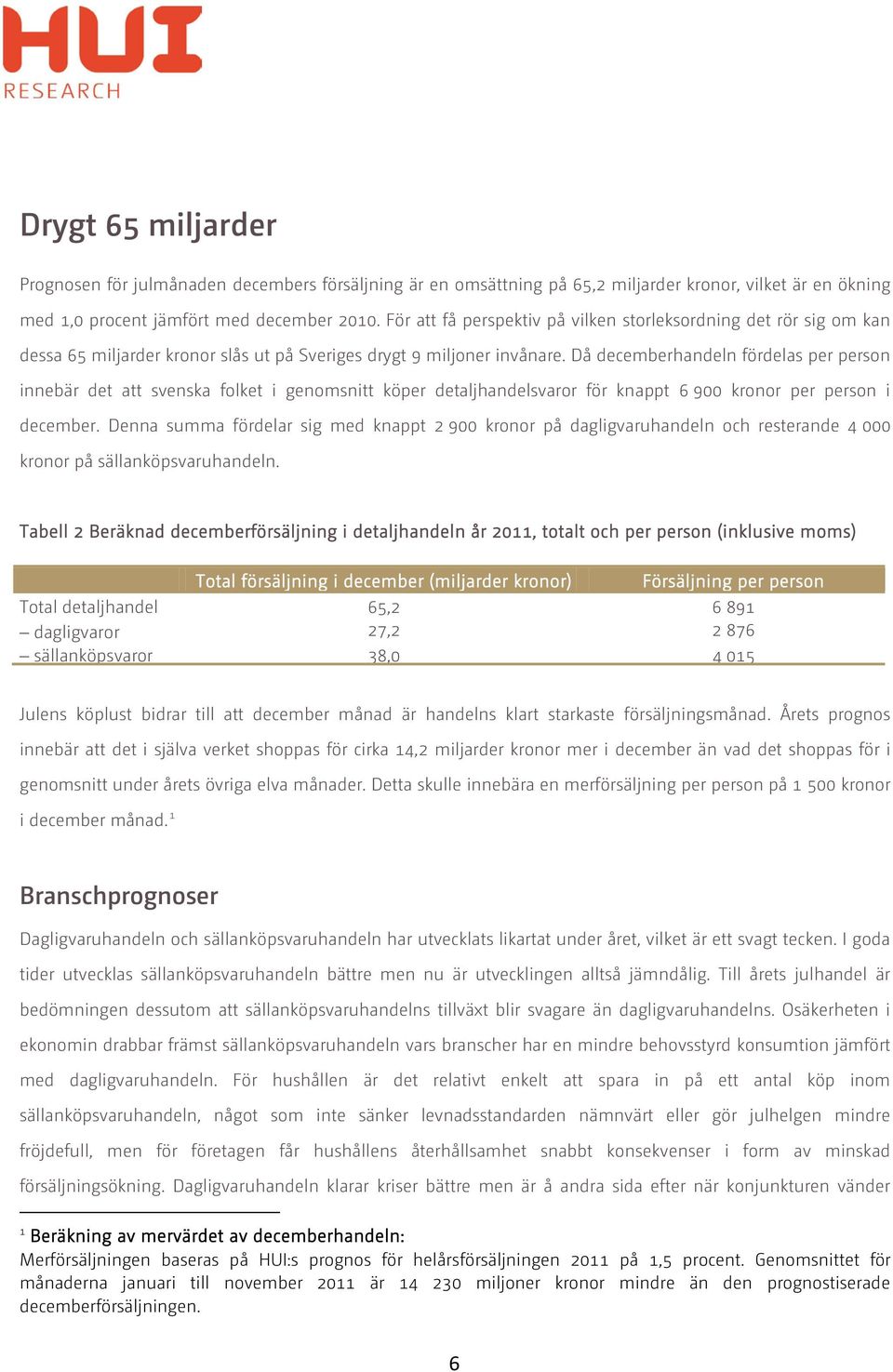 Då decemberhandeln fördelas per person innebär det att svenska folket i genomsnitt köper detaljhandelsvaror för knappt 6 900 kronor per person i december.