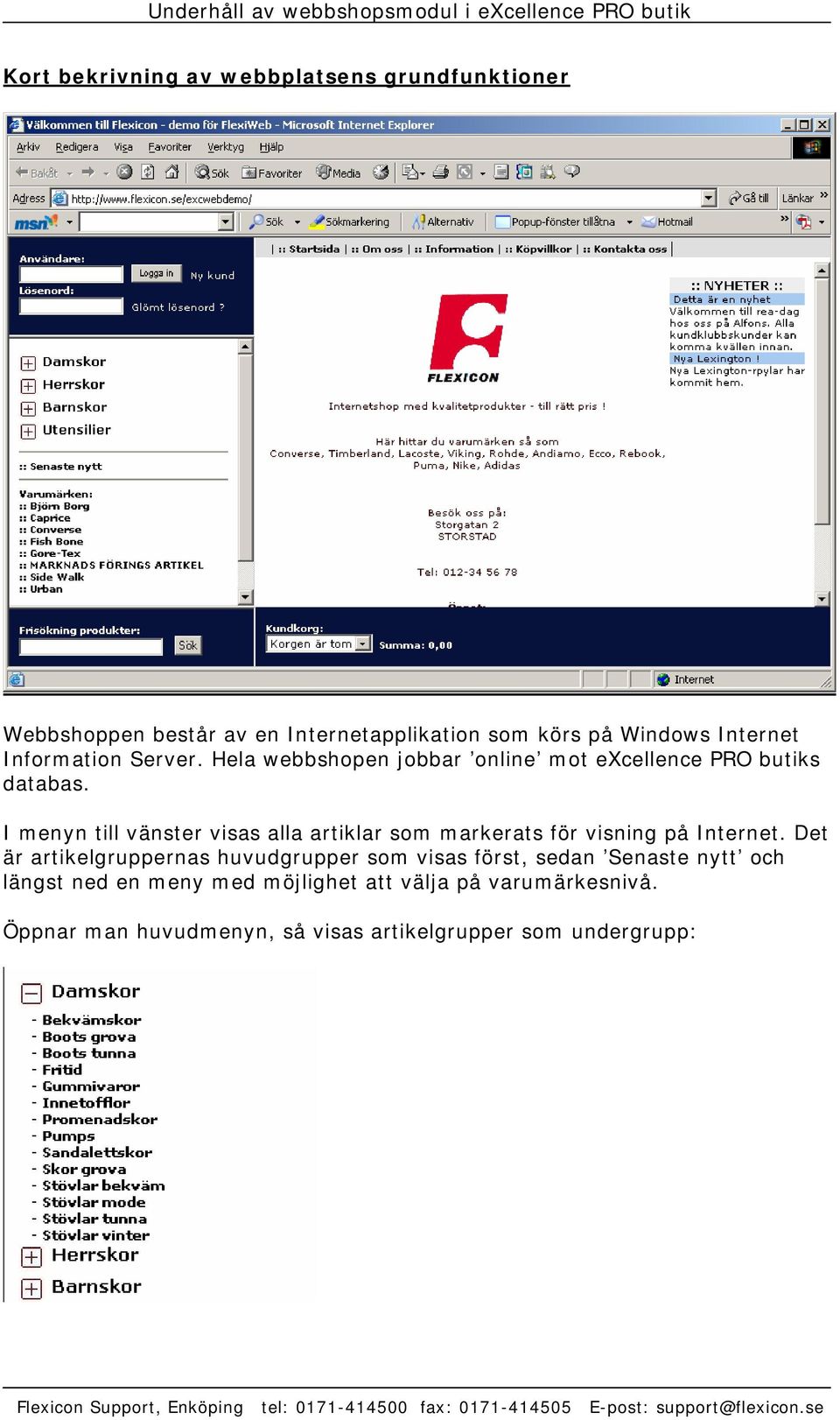 I menyn till vänster visas alla artiklar som markerats för visning på Internet.