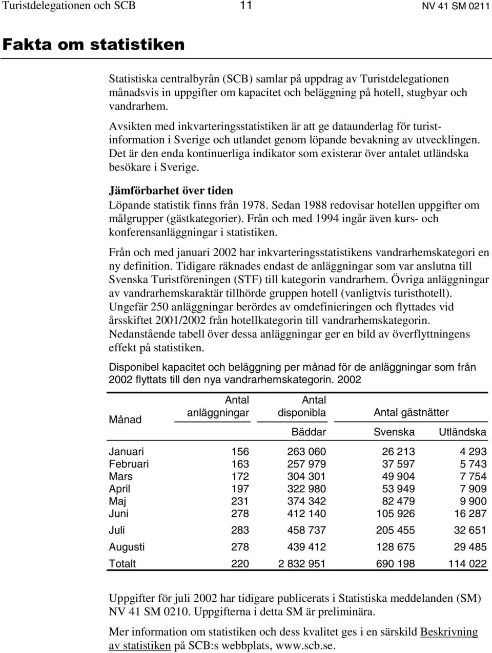 Det är den enda kontinuerliga indikator som existerar över antalet utländska besökare i Sverige. Jämförbarhet över tiden Löpande statistik finns från 1978.
