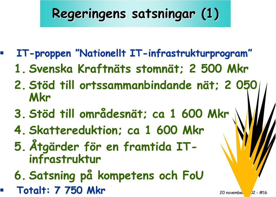 Stöd till områdesnät; ca 1 600 Mkr 4. Skattereduktion; ca 1 600 Mkr 5.