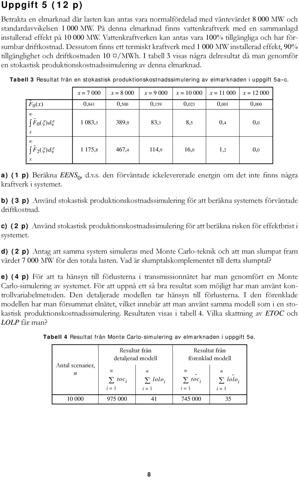 Dessutom fis ett termiskt kraftverk med 1000MW istallerad effekt, 90% tillgäglighet och driftkostade 10 /MWh.