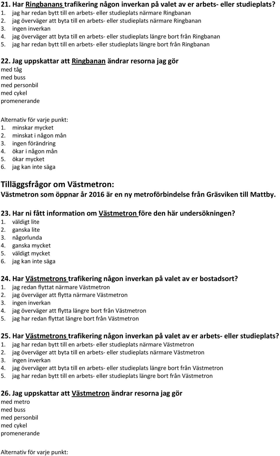 jag har redan bytt till en arbets- eller studieplats längre bort från Ringbanan 22. Jag uppskattar att Ringbanan ändrar resorna jag gör med tåg med buss med personbil med cykel promenerande 1.