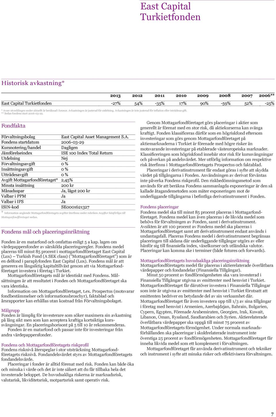 Fondfakta Förvaltningsbolag East Capital As