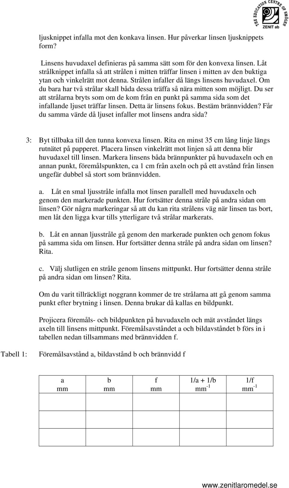 Om du r hr två strålr skll åd dess trä så när mitten som möjligt. Du ser tt strålrn ryts som om de kom rån en punkt på s sid som det inllnde ljuset trär linsen. Dett är linsens okus.