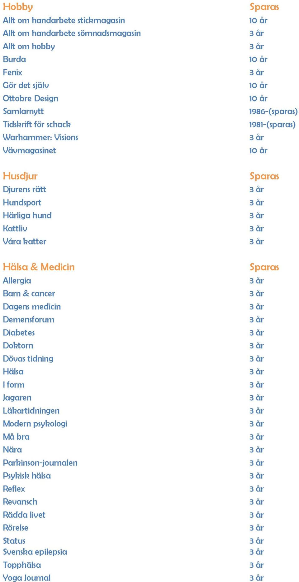 Allergia Barn & cancer Dagens medicin Demensforum Diabetes Doktorn Dövas tidning Hälsa I form Jagaren Läkartidningen Modern psykologi Må bra