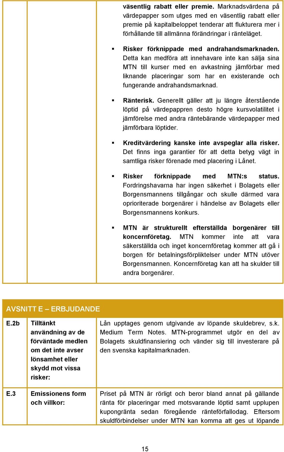 Risker förknippade med andrahandsmarknaden.