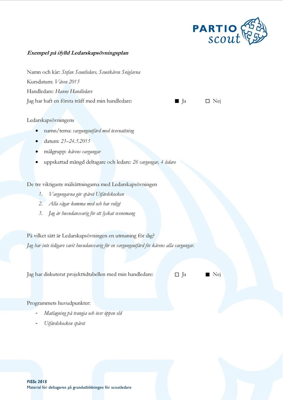 2015 målgrupp: kårens vargungar uppskattad mängd deltagare och ledare: 26 vargungar, 4 ledare De tre viktigaste målsättningarna med Ledarskapsövningen 1. Vargungarna gör spåret Utfärdskocken 2.
