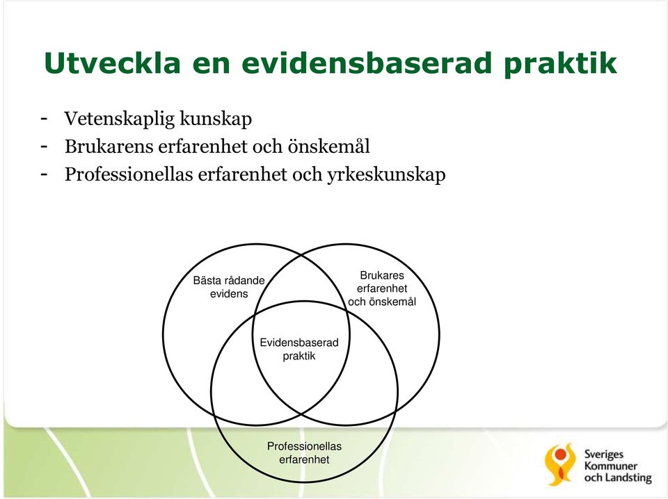 erfarenhet och yrkeskunskap Bästa rådande evidens Brukares